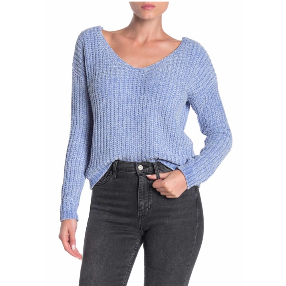 Lace-Up Chenille Sweater In Blue